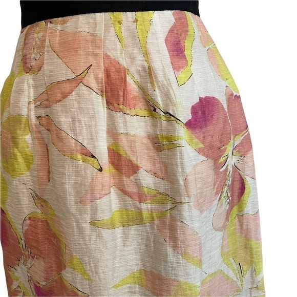 LOFT Ann Taylor Cream Pink Watercolor Floral Tropical Linen Blend Lined Skirt 6 - Picture 7 of 11